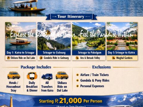 Ravishing Kashmir Tour – 05 Nights - 06 Days via Katra to Katra By JKL Travels