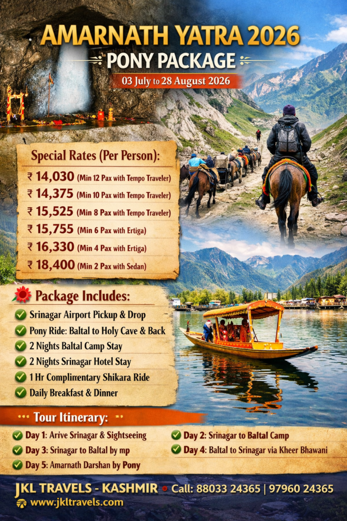 Amarnath Yatra 2026 Pony Package from Srinagar – Complete Travel Guide, Itinerary, Cost & Booking